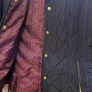 crown & ivy Quilted Navy light weight Puffer Jacket with Gold snaps